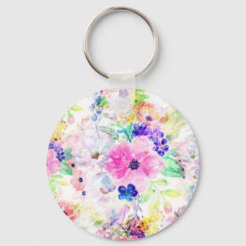 Pretty Flowers Boho Floral Watercolor Design Keychain by InovArtS at Zazzle
