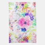 Pretty Flowers Boho Floral Watercolor Design Kitchen Towel