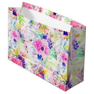 Pretty Flowers Boho Floral Watercolor Design Large Gift Bag