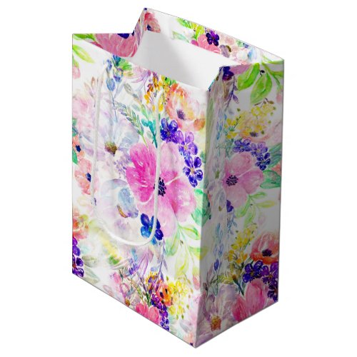 Pretty Flowers Boho Floral Watercolor Design Medium Gift Bag