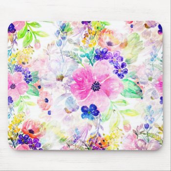 Pretty Flowers Boho Floral Watercolor Design Mouse Pad by InovArtS at Zazzle