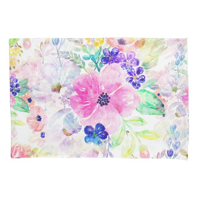 Pretty Flowers Boho Floral Watercolor Design Pillow Case (Front)