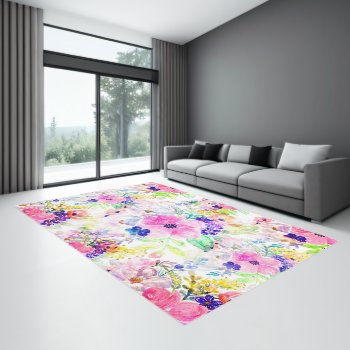 Pretty Flowers Boho Floral Watercolor Design Rug by InovArtS at Zazzle