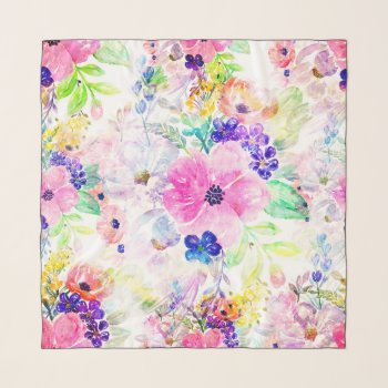 Pretty Flowers Boho Floral Watercolor Design Scarf by InovArtS at Zazzle