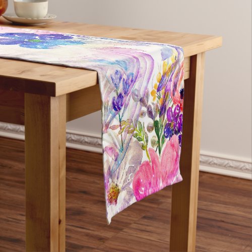 Pretty Flowers Boho Floral Watercolor Design Short Table Runner