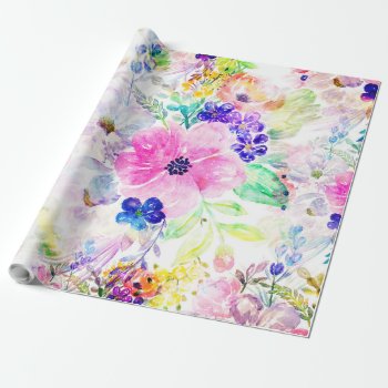 Pretty Flowers Boho Floral Watercolor Design Wrapping Paper by InovArtS at Zazzle