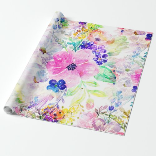 Pretty Flowers Boho Floral Watercolor Design Wrapping Paper