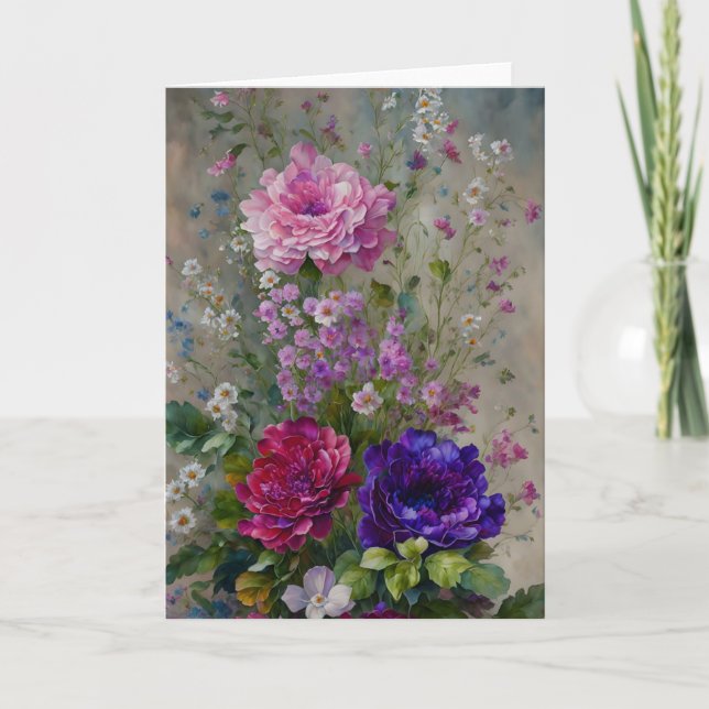 Pretty Flowers Bouquet Floral Art Note Card (Front)