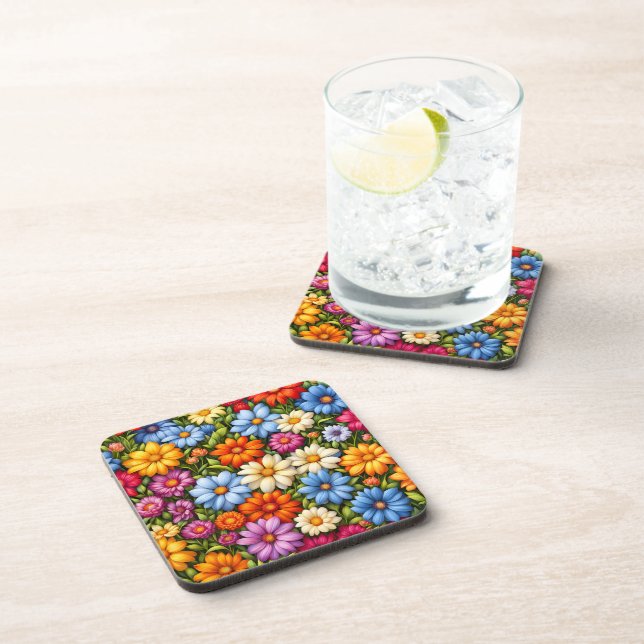 Pretty Flowers, Brightly Colored, Beverage Coaster (Right Side)