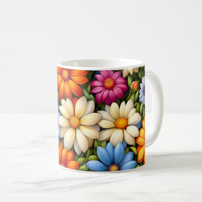 Pretty Flowers, Brightly Colored, Coffee Mug (Front Right)