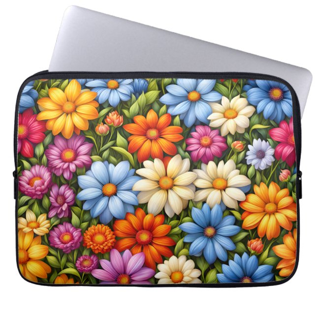 Pretty flowers, brightly colored, laptop sleeve (Front)