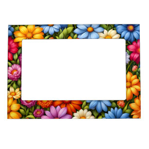 Pretty flowers, brightly colored, magnetic frame