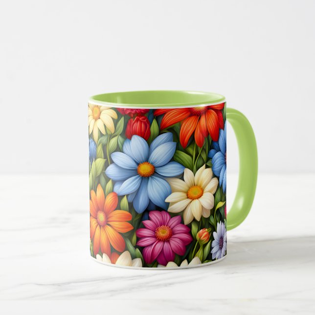 Pretty Flowers, Brightly Colored, Mug (Front Right)