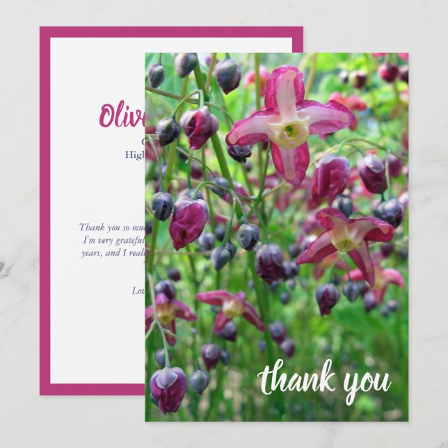 Pretty Flowers & Buds Photo Graduation Thank You Announcement (Front/Back)
