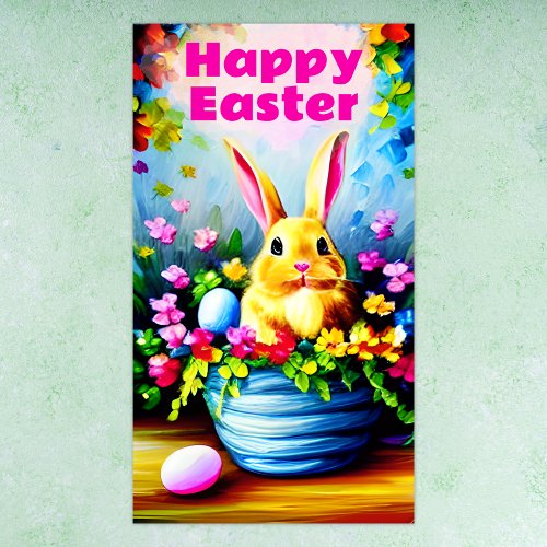 Pretty Flowers Bunny Rabbit and Easter Eggs Poster