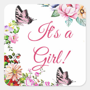 Pretty Flowers Butterfly Baby Shower Stickers