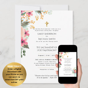 Pretty Flowers  Catholic Nuptial Mass Wedding Invitation