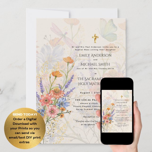 Pretty Flowers  Catholic Nuptial Mass Wedding Invitation (Creator Uploaded)