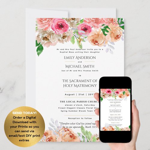 Pretty Flowers  Catholic Nuptial Mass Wedding Invitation