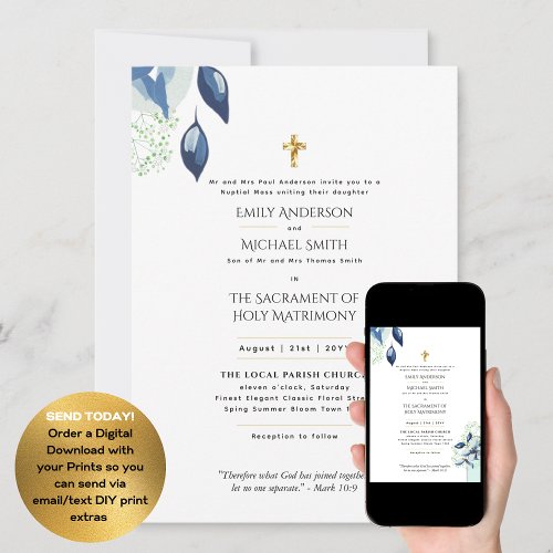 Pretty Flowers  Catholic Nuptial Mass Wedding Invitation