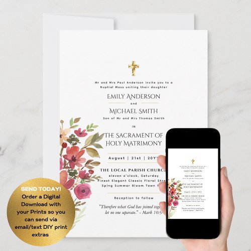 Pretty Flowers  Catholic Nuptial Mass Wedding Invitation