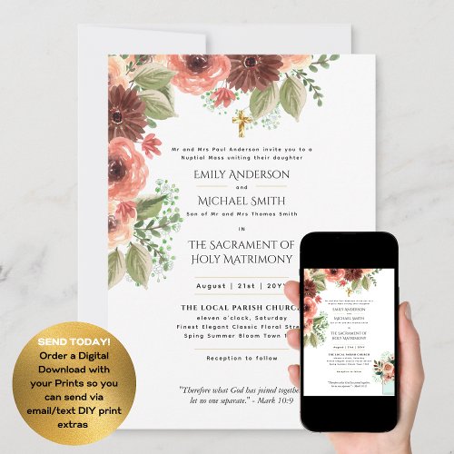 Pretty Flowers  Catholic Nuptial Mass Wedding Invitation