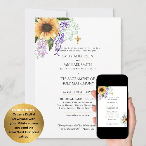 Pretty Flowers  Catholic Nuptial Mass Wedding Invitation