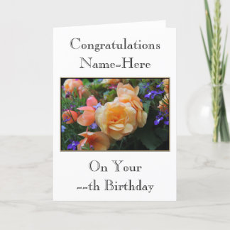 Pretty Flowers, Custom Name and Age Birthday Card. Card
