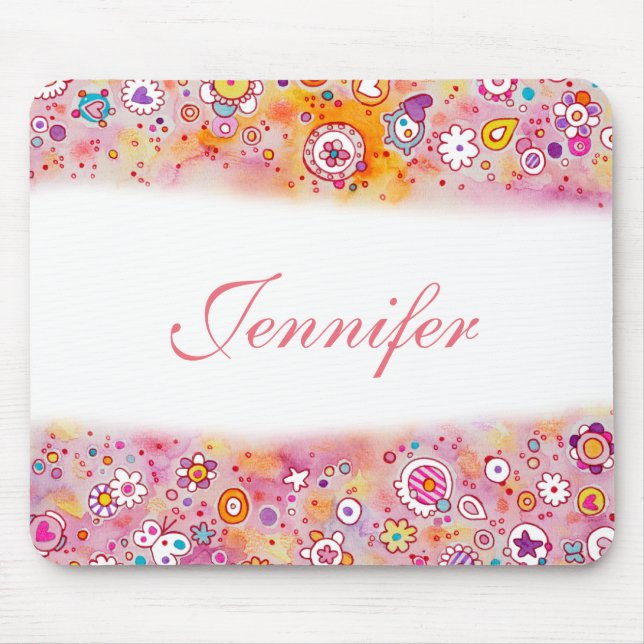 Pretty Flowers Custom Name Mouse Pad (Front)