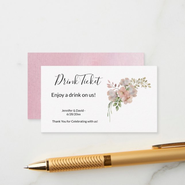 Pretty Flowers Drink Ticket Enclosure Card (Front/Back In Situ)