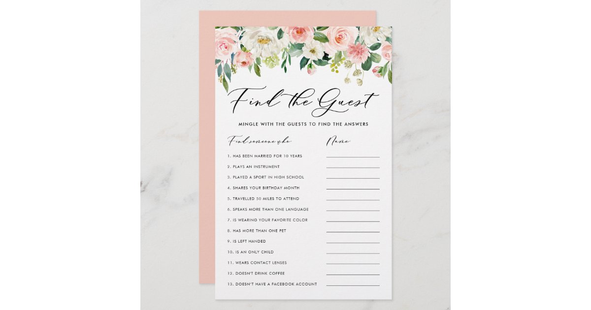 Pretty Flowers Find the Guest Bridal Shower Game Zazzle