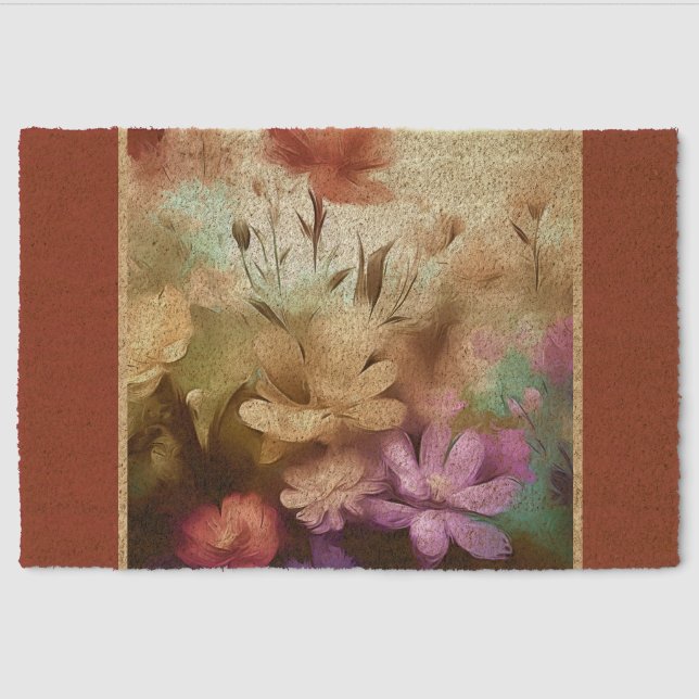 Pretty Flowers Floral Door Coir Mat (Front)