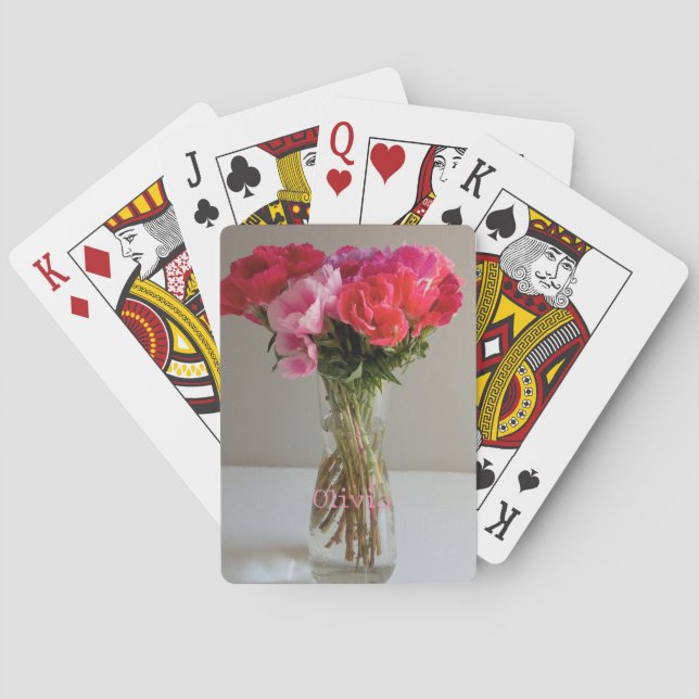 Pretty Flowers For February Photograph+Custom Name Poker Cards (Back)