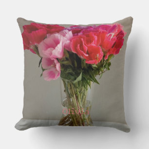 Pretty Flowers For February Photograph+Custom Name Throw Pillow