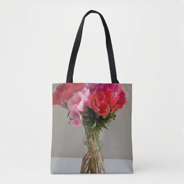 Pretty Flowers For February Photograph+Custom Name Tote Bag (Front)