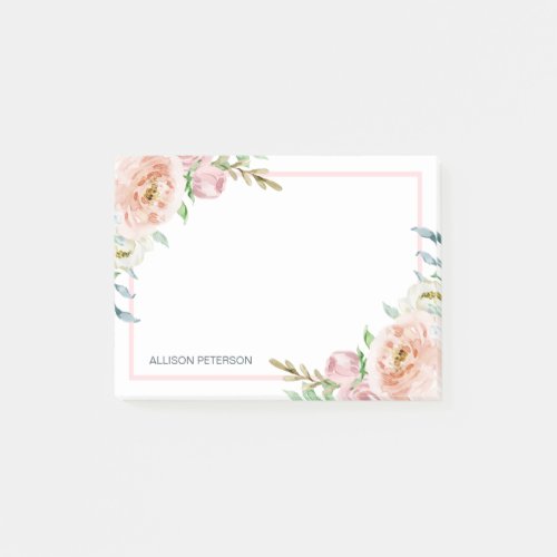 Pretty Flowers Frame  Add Your Name Post_it Notes