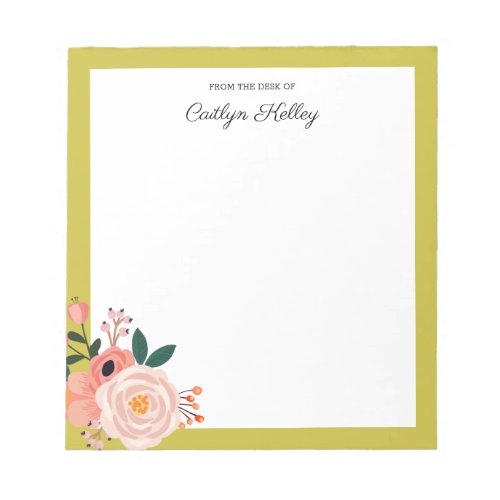 Pretty Flowers Gold From the Desk of Personalized Notepad