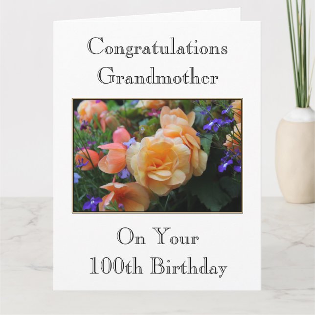 Pretty Flowers, Grandmother 100th Birthday Card. Card (Front)