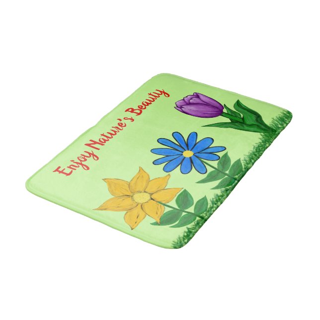 Pretty Flowers Green  Bathroom Mat (Angled)