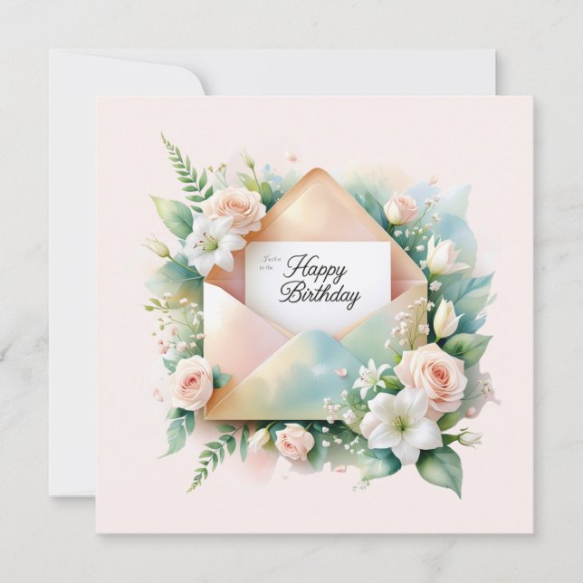 Pretty flowers & Happy birthday. greeting card (Front)