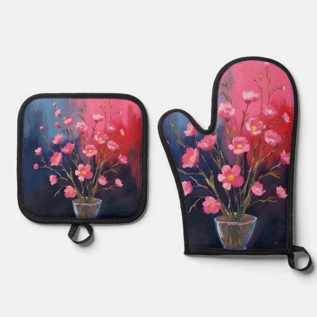 Pretty Flowers In A Vase Oven Mitt & Pot Holder Set (Front)