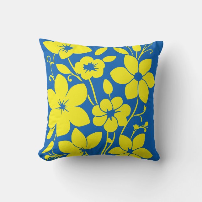 Pretty flowers in azure and yellow  throw pillow (Front)