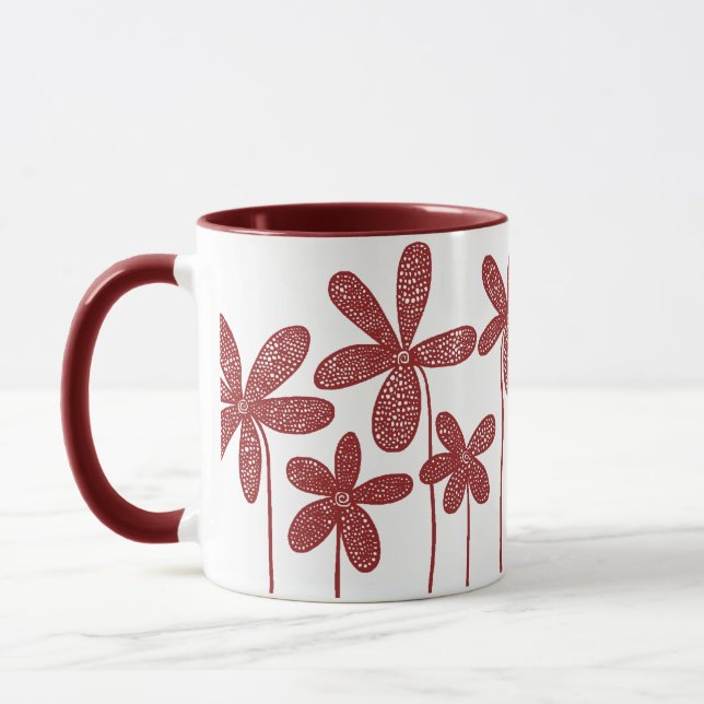 Pretty Flowers - Maroon Mug (Left)