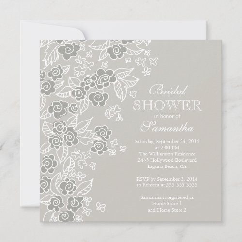 Pretty Flowers Modern Gray Bridal Shower Custom Announcements