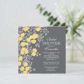 Pretty Flowers Modern Gray & Yellow Bridal Shower Invitation (Standing Front)