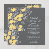 Pretty Flowers Modern Gray & Yellow Bridal Shower Invitation (Front/Back)