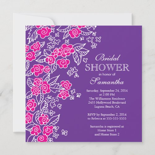 Pretty Flowers Modern Pink &amp; Purple Bridal Shower Invitations