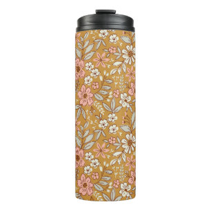 Pretty flowers on gold seamless pattern thermal tumbler