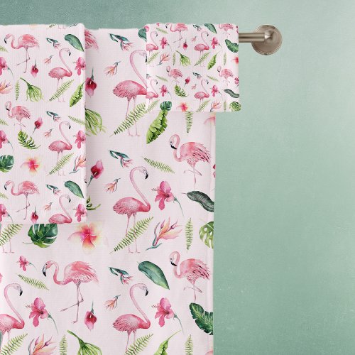 Pretty Flowers  Pink Flamingo Bath Towel Set