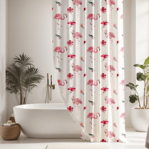 Pretty Flowers  Pink Flamingo Shower Curtain